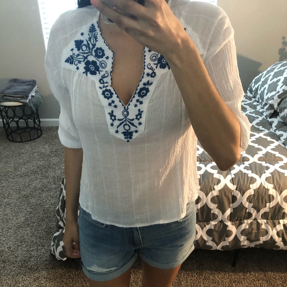 Embroidered Peasant Style Blouse